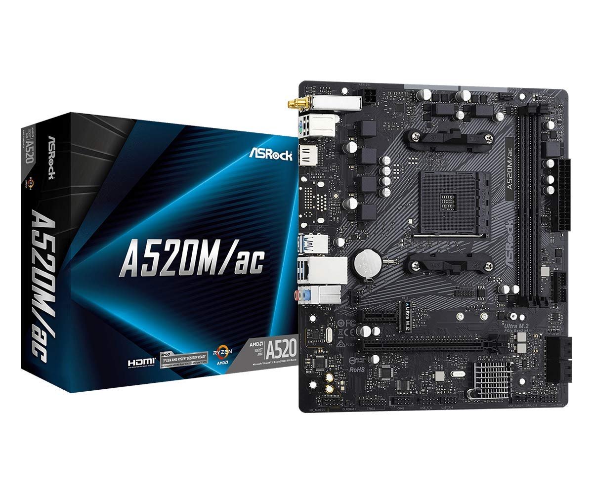 ASRock A520M/ac Micro ATX AM4 Motherboard MOTHERBOARD-Asrock ASRock A520M/ac Micro ATX AM4 Motherboard MOTHERBOARD-Asrock